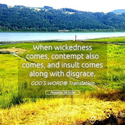 Picture 05 - Proverbs 18:3 GW - When wickedness comes, contempt also comes, and - Bible Verse Picture