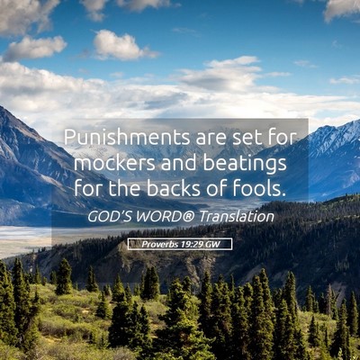 Picture 05 - Proverbs 19:29 GW - Punishments are set for mockers and beatings for - Bible Verse Picture