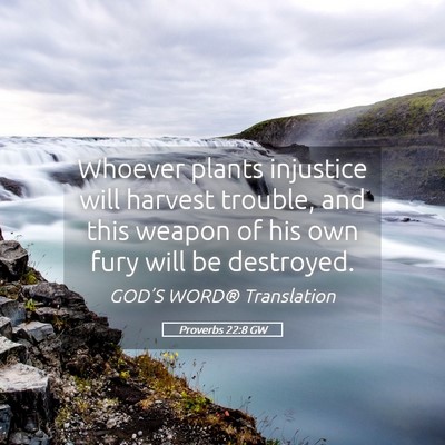 Picture 05 - Proverbs 22:8 GW - Whoever plants injustice will harvest trouble, - Bible Verse Picture