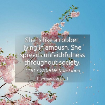 Picture 05 - Proverbs 23:28 GW - She is like a robber, lying in ambush. She - Bible Verse Picture
