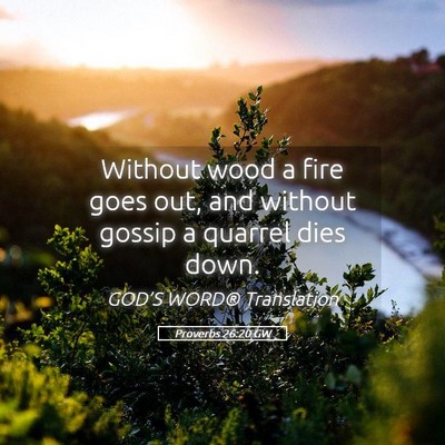 Picture 05 - Proverbs 26:20 GW - Without wood a fire goes out, and without gossip - Bible Verse Picture