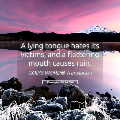 Picture 05 - Proverbs 26:28 GW - A lying tongue hates its victims, and a - Bible Verse Picture
