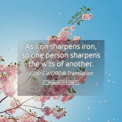 Picture 05 - Proverbs 27:17 GW - As iron sharpens iron, so one person sharpens the - Bible Verse Picture