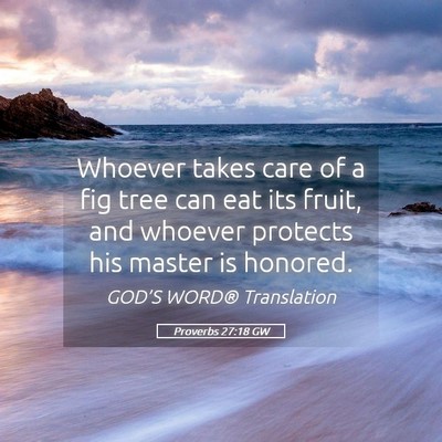 Picture 05 - Proverbs 27:18 GW - Whoever takes care of a fig tree can eat its - Bible Verse Picture