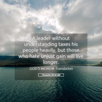 Picture 05 - Proverbs 28:16 GW - A leader without understanding taxes his people - Bible Verse Picture