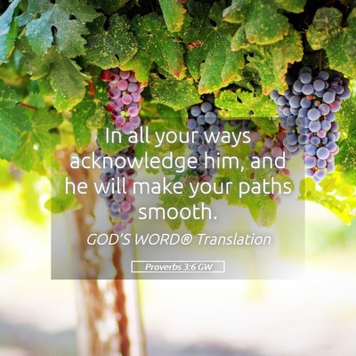 Picture 05 - Proverbs 3:6 GW - In all your ways acknowledge him, and he will - Bible Verse Picture