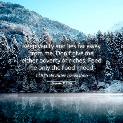 Picture 05 - Proverbs 30:8 GW - Keep vanity and lies far away from me. Don’t - Bible Verse Picture