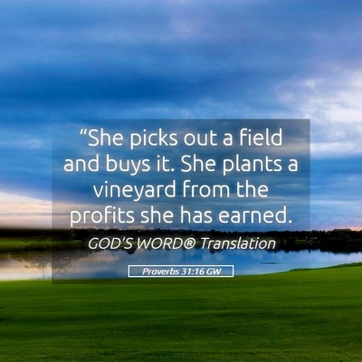 Picture 05 - Proverbs 31:16 GW - “She picks out a field and buys it. She plants - Bible Verse Picture