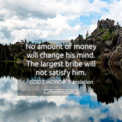 Picture 05 - Proverbs 6:35 GW - No amount of money will change his mind. The - Bible Verse Picture