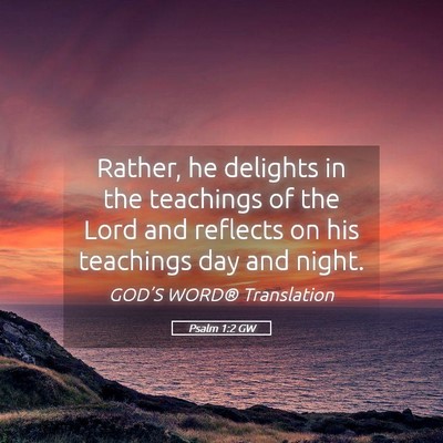 Picture 05 - Psalm 1:2 GW - Rather, he delights in the teachings of the Lord - Bible Verse Picture