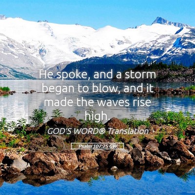 Picture 05 - Psalm 107:25 GW - He spoke, and a storm began to blow, and it made - Bible Verse Picture