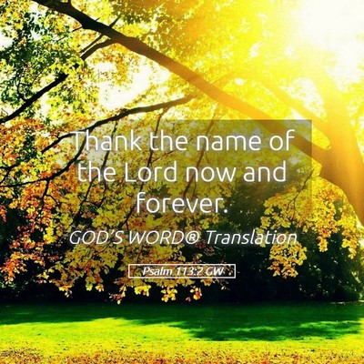 Picture 05 - Psalm 113:2 GW - Thank the name of the Lord now and - Bible Verse Picture