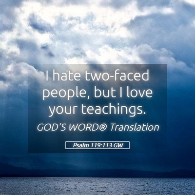 Picture 05 - Psalm 119:113 GW - I hate two-faced people, but I love your - Bible Verse Picture