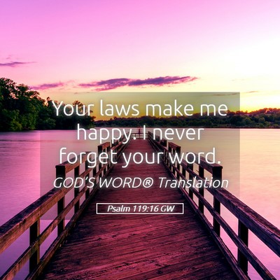 Picture 05 - Psalm 119:16 GW - Your laws make me happy. I never forget your - Bible Verse Picture