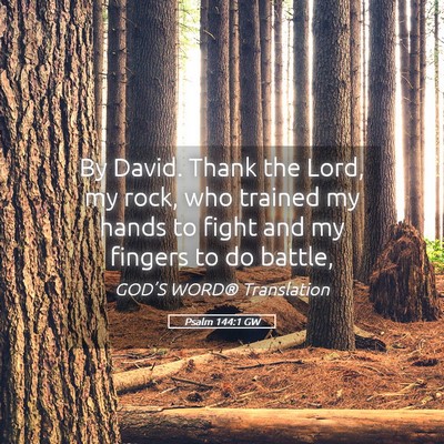 Picture 05 - Psalm 144:1 GW - By David. Thank the Lord, my rock, who trained my - Bible Verse Picture