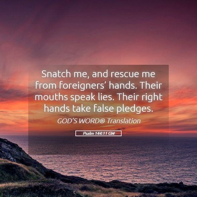 Picture 05 - Psalm 144:11 GW - Snatch me, and rescue me from foreigners’ - Bible Verse Picture