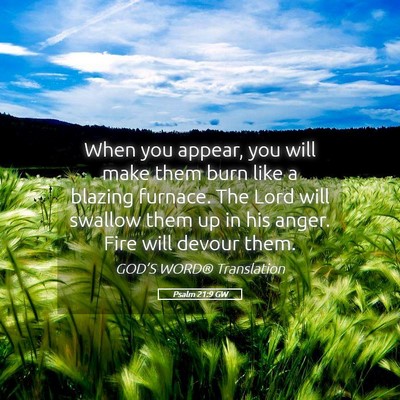 Picture 05 - Psalm 21:9 GW - When you appear, you will make them burn like a - Bible Verse Picture