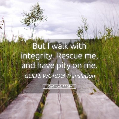 Picture 05 - Psalm 26:11 GW - But I walk with integrity. Rescue me, and have - Bible Verse Picture