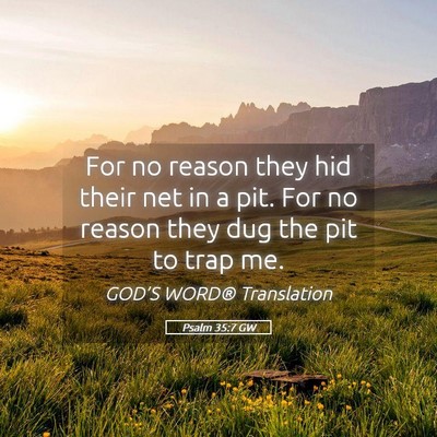 Picture 05 - Psalm 35:7 GW - For no reason they hid their net in a pit. For no - Bible Verse Picture