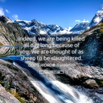 Picture 05 - Psalm 44:22 GW - Indeed, we are being killed all day long because - Bible Verse Picture