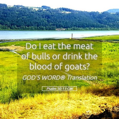 Picture 05 - Psalm 50:13 GW - Do I eat the meat of bulls or drink the blood of - Bible Verse Picture