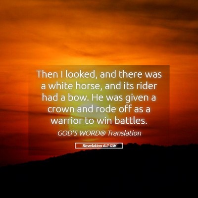 Picture 05 - Revelation 6:2 GW - Then I looked, and there was a white horse, and - Bible Verse Picture