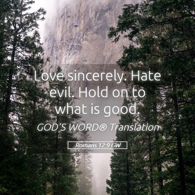 Picture 05 - Romans 12:9 GW - Love sincerely. Hate evil. Hold on to what is - Bible Verse Picture