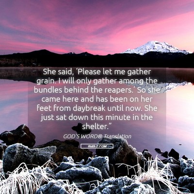 Picture 05 - Ruth 2:7 GW - She said, ‘Please let me gather grain. I will - Bible Verse Picture