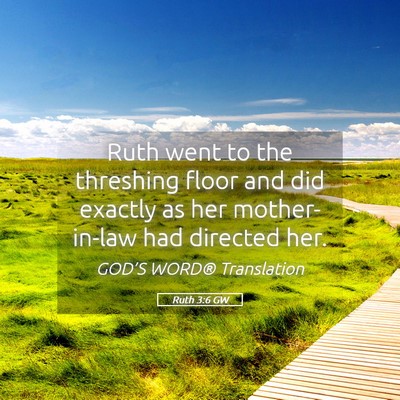 Picture 05 - Ruth 3:6 GW - Ruth went to the threshing floor and did exactly - Bible Verse Picture