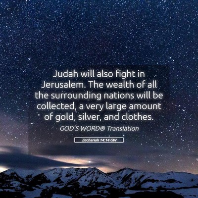 Picture 05 - Zechariah 14:14 GW - Judah will also fight in Jerusalem. The wealth of - Bible Verse Picture