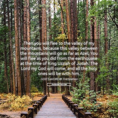 Picture 05 - Zechariah 14:5 GW - Then you will flee to the valley of my mountains, - Bible Verse Picture