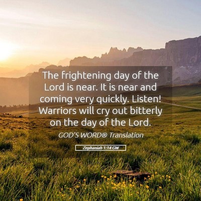 Picture 05 - Zephaniah 1:14 GW - The frightening day of the Lord is near. It is - Bible Verse Picture
