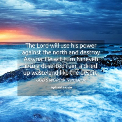 Picture 05 - Zephaniah 2:13 GW - The Lord will use his power against the north and - Bible Verse Picture