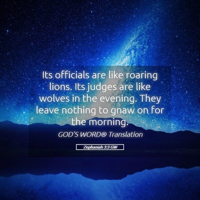 Picture 05 - Zephaniah 3:3 GW - Its officials are like roaring lions. Its judges - Bible Verse Picture
