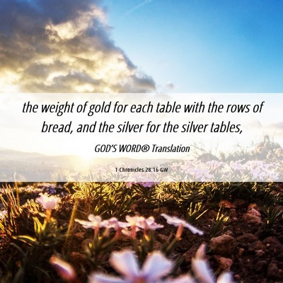 Picture 06 - 1 Chronicles 28:16 GW - the weight of gold for each table with the rows - Bible Verse Picture