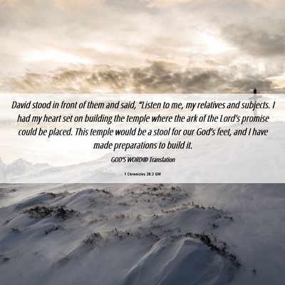 Picture 06 - 1 Chronicles 28:2 GW - David stood in front of them and said, “Listen - Bible Verse Picture