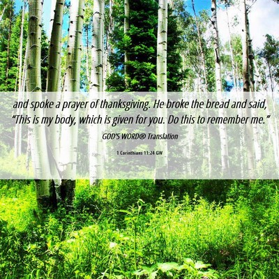 Picture 06 - 1 Corinthians 11:24 GW - and spoke a prayer of thanksgiving. He broke the - Bible Verse Picture