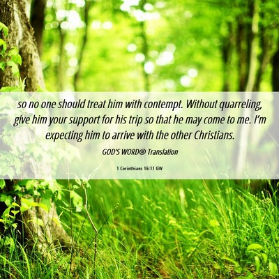 Picture 06 - 1 Corinthians 16:11 GW - so no one should treat him with contempt. Without - Bible Verse Picture