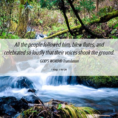 Picture 06 - 1 Kings 1:40 GW - All the people followed him, blew flutes, and - Bible Verse Picture