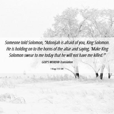 Picture 06 - 1 Kings 1:51 GW - Someone told Solomon, “Adonijah is afraid of - Bible Verse Picture