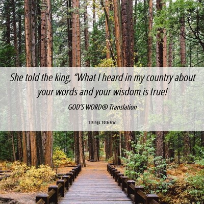 Picture 06 - 1 Kings 10:6 GW - She told the king, “What I heard in my country - Bible Verse Picture