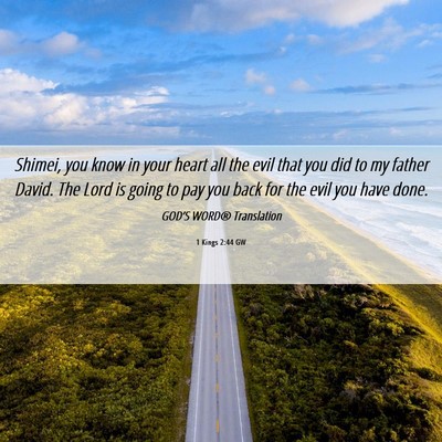 Picture 06 - 1 Kings 2:44 GW - Shimei, you know in your heart all the evil that - Bible Verse Picture