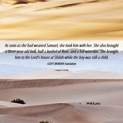 Picture 06 - 1 Samuel 1:24 GW - As soon as she had weaned Samuel, she took him - Bible Verse Picture