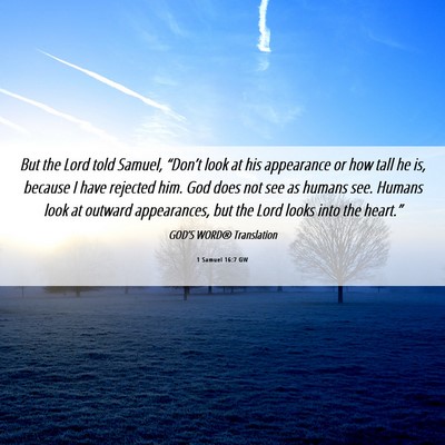 Picture 06 - 1 Samuel 16:7 GW - But the Lord told Samuel, “Don’t look at his - Bible Verse Picture