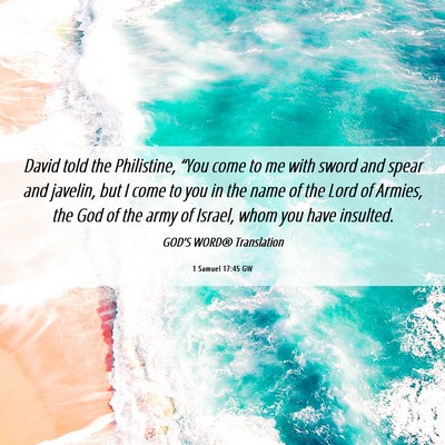 Picture 06 - 1 Samuel 17:45 GW - David told the Philistine, “You come to me with - Bible Verse Picture
