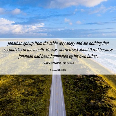 Picture 06 - 1 Samuel 20:34 GW - Jonathan got up from the table very angry and ate - Bible Verse Picture