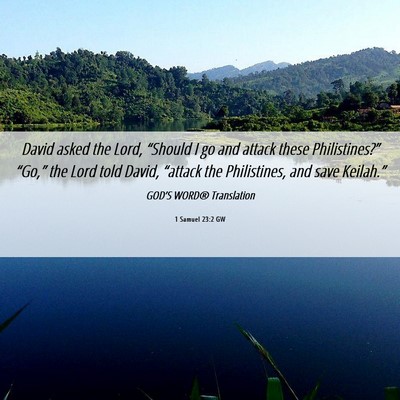 Picture 06 - 1 Samuel 23:2 GW - David asked the Lord, “Should I go and attack - Bible Verse Picture