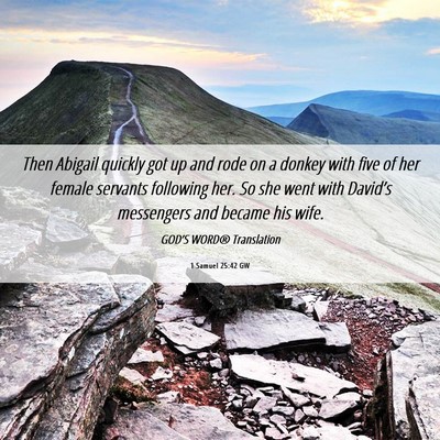 Picture 06 - 1 Samuel 25:42 GW - Then Abigail quickly got up and rode on a donkey - Bible Verse Picture