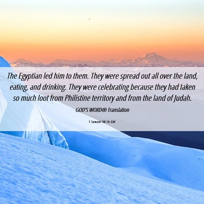 Picture 06 - 1 Samuel 30:16 GW - The Egyptian led him to them. They were spread - Bible Verse Picture