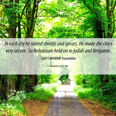 Picture 06 - 2 Chronicles 11:12 GW - In each city he stored shields and spears. He - Bible Verse Picture